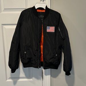 Black Bomber Jacket with Orange Lining